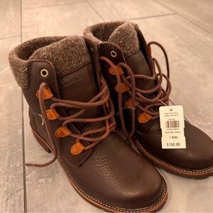 LL Bean Brown Leather Ankle Boots with Knit Cuff